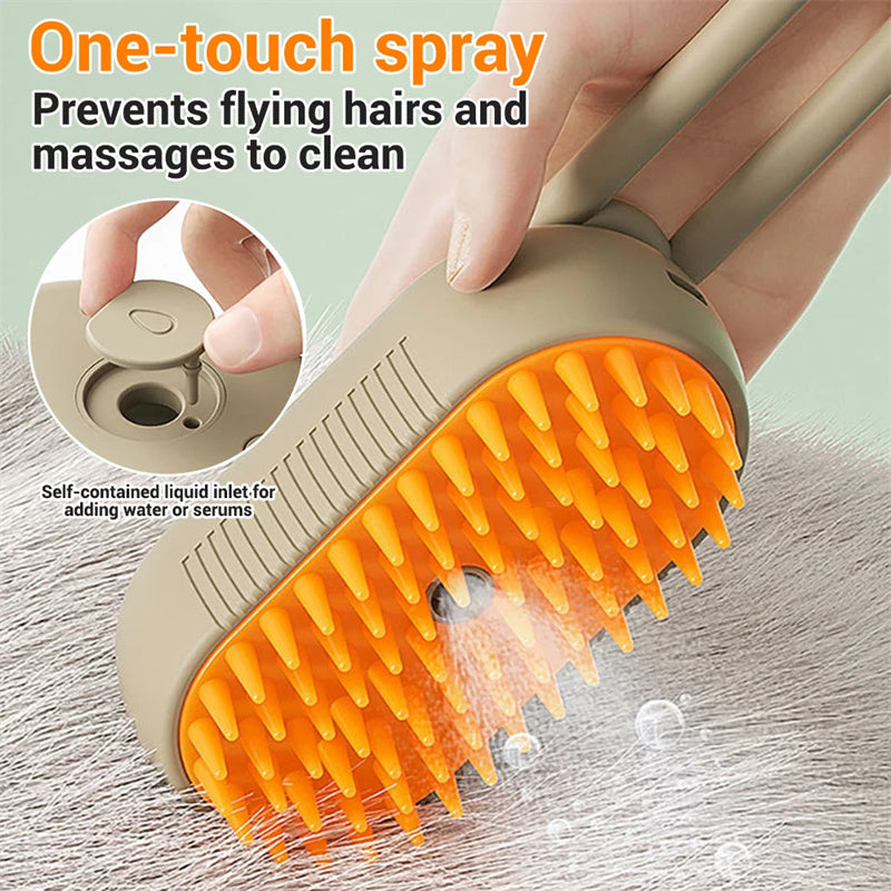 3-in-1 Pet Grooming Brush – Steam, De-shedding & Massage
